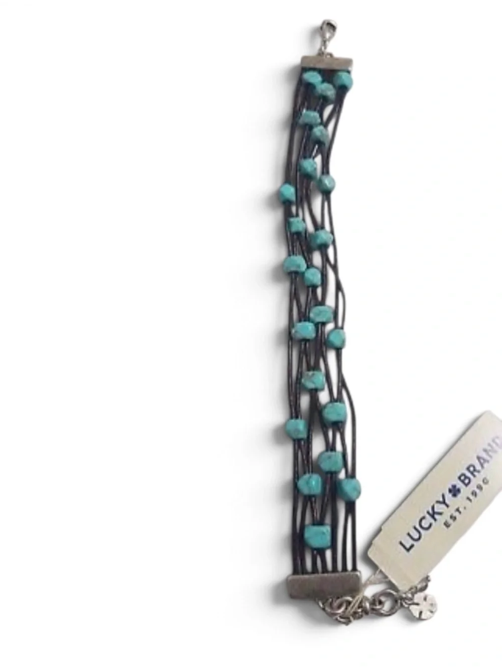 NEW Lucky Brand Turquoise Bead Black Leather Multi Cord Bracelet NWT